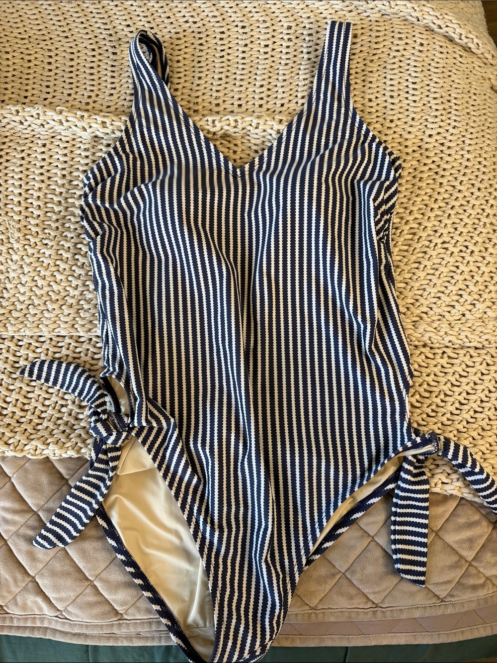 Coastal Blue Navy & White Vertical Stripe One-Piece Swimsuit